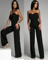 Black Graceful Sheath Zipper Sleeveless Strapless Jump Suit